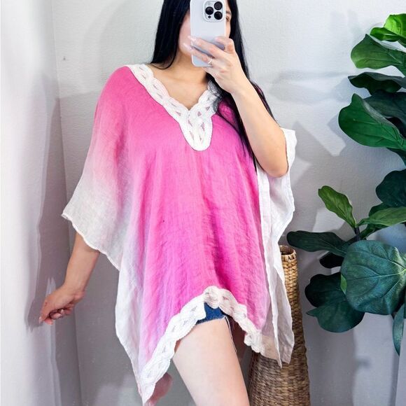 SOFT SURROUNDINGS Womens poncho Petite Size PL PXL Linen Pink Tunic Cove - Picture 1 of 7
